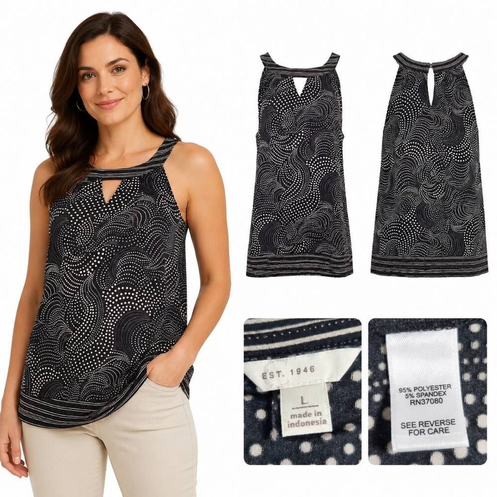 Cato Women’s Navy White Dot Print Sleeveless Blouse Top L
